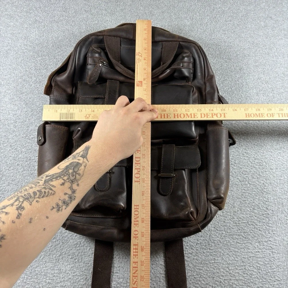 Vintage Crazy Horse Brown Leather Backpack Multi Pocket Utility Laptop Rucksack⁠